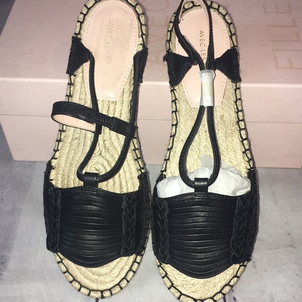 NWT Avec Les Filles, Genevie Black Espadrille Style Open Toed Sandals - 6.5 M - Picture 2 of 6